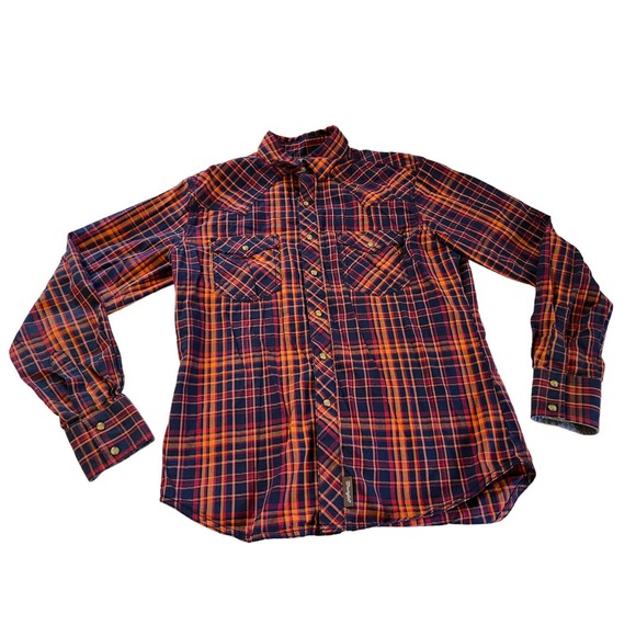 Wrangler Other - Wrangler Retro Premium Mens Plaid Blue Orange Western Snap Long Sleeve Shirt M